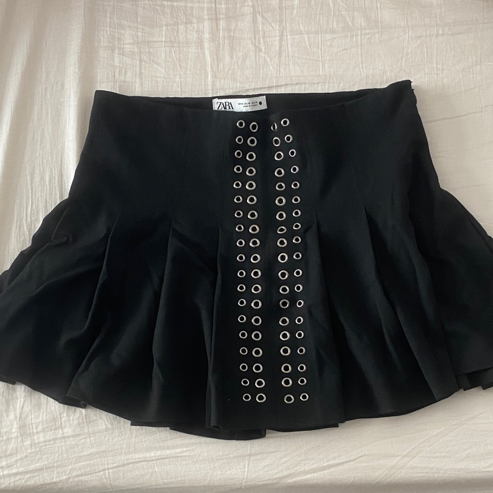 Zara Black Skater Skirt with Eyelet Accents